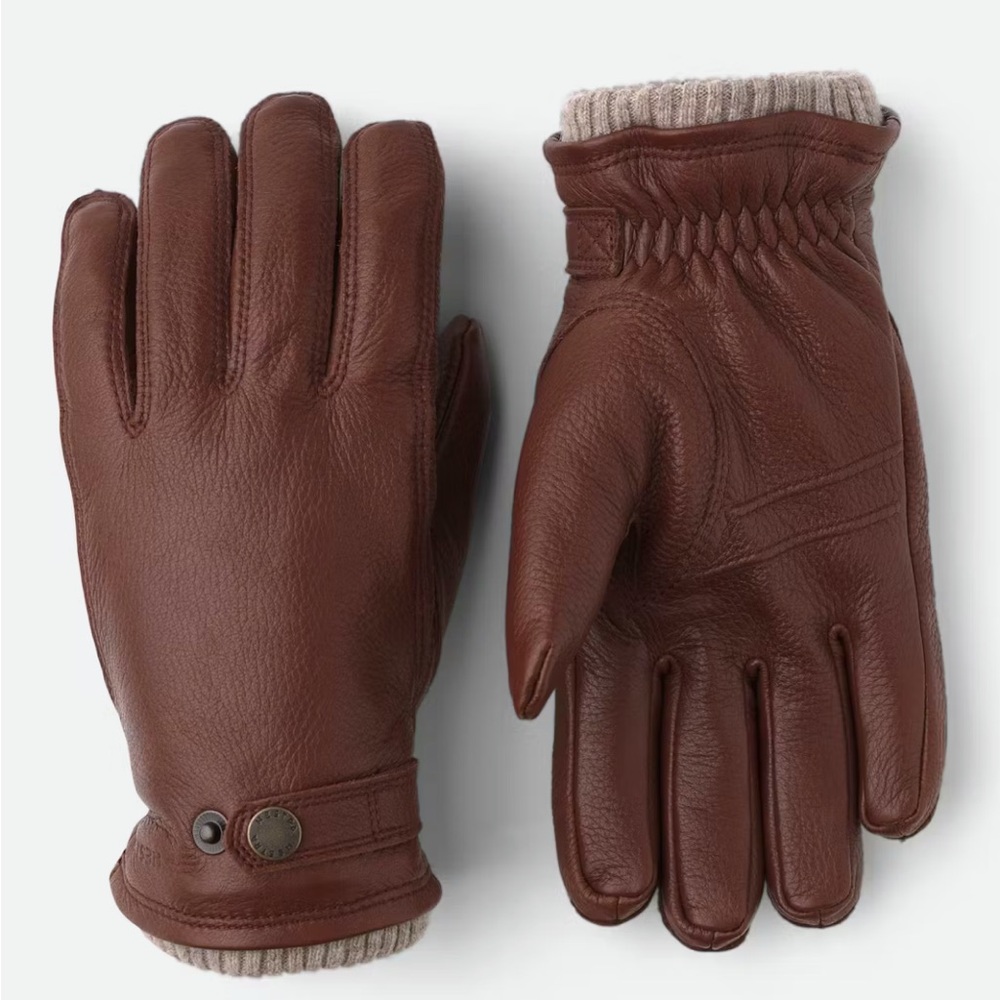 Hestra Utsjö Elk Fleece Huckberry Chestnut Brown Leather Gloves